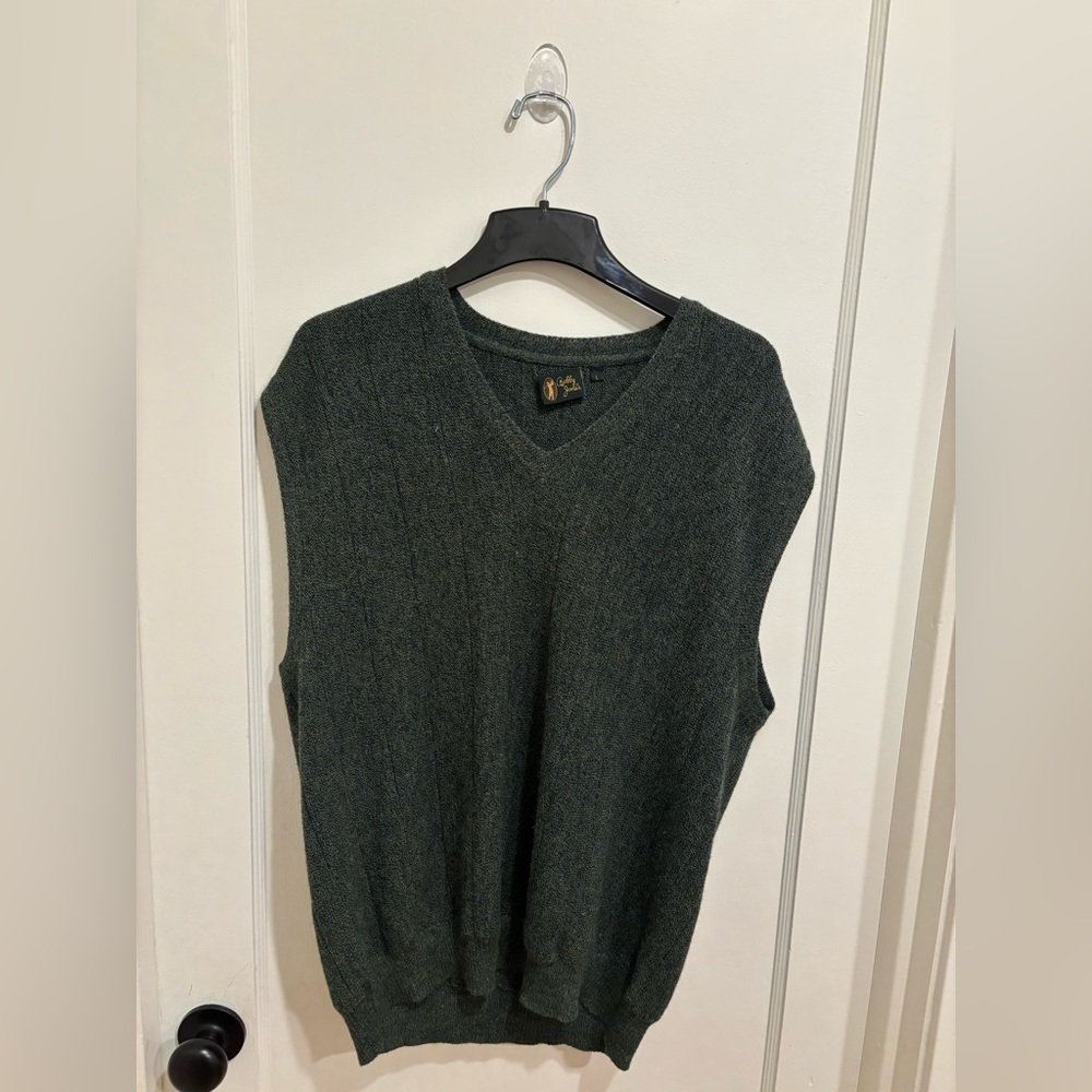 Bobby Jones Dark Green V-Neck Sweater Vest Large Baby Alpaca